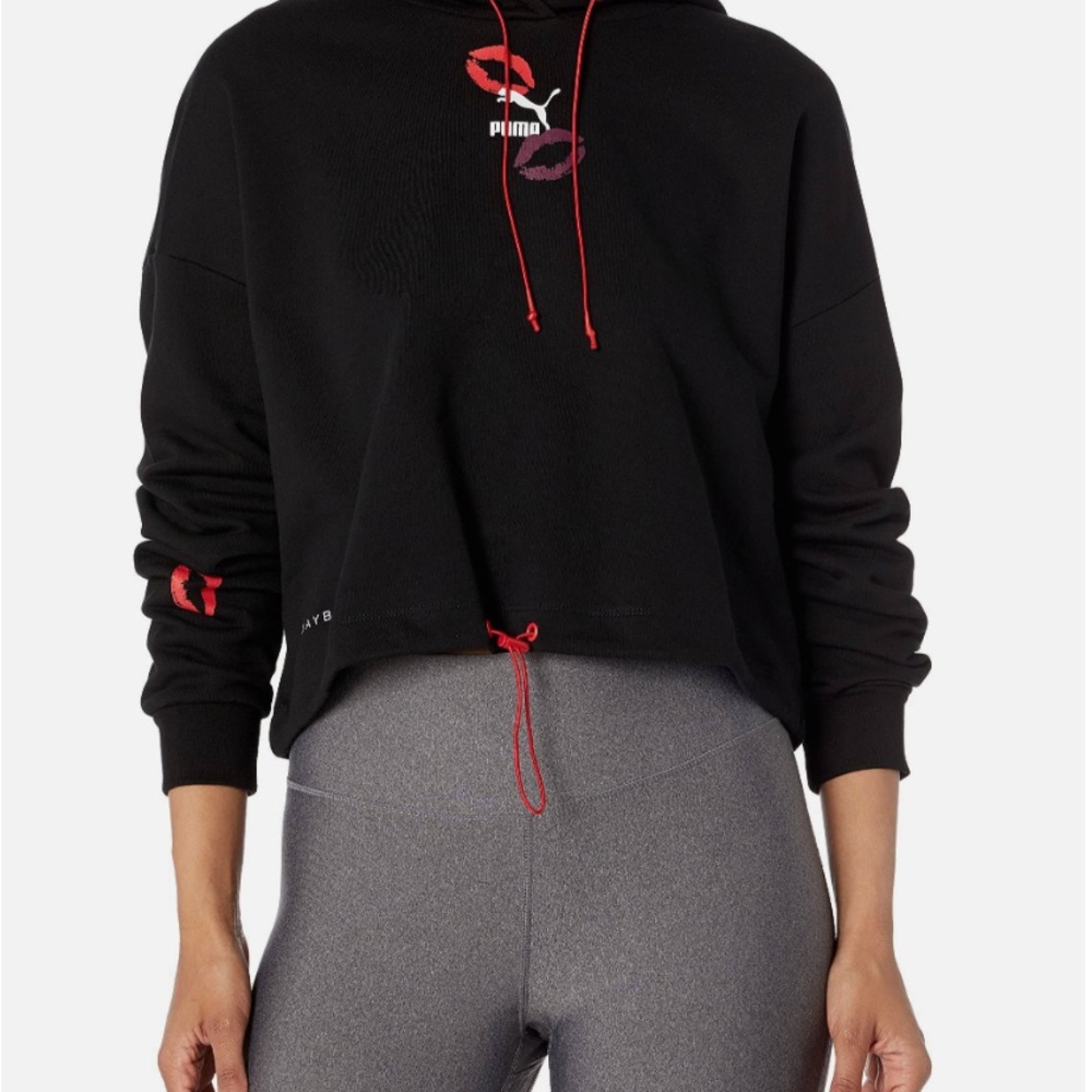 Puma x Maybelline Womens Black Cotton LS Drawstring Cropped Hoody Sz S NWT - Picture 15 of 15
